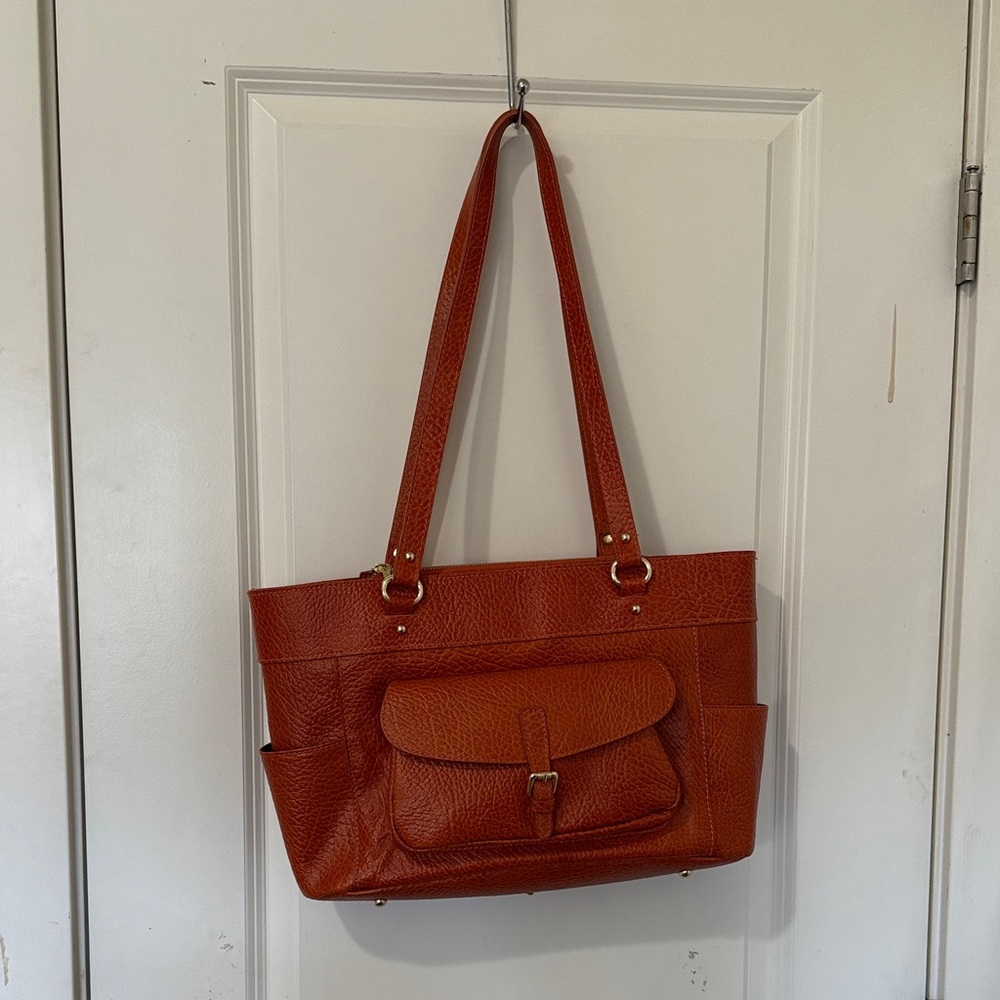 Elegant Brown orange  Leather Shoulder Bag